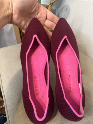 Rothy's Merino Wool Burgundy the pointe size 9 Pointed Knit Flats with Pink Trim thumbnail 2
