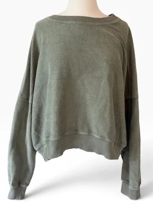Aerie New Love Corded Cropped Crew Sweatshirt - olive green thumbnail 1