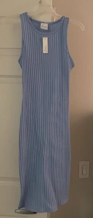 Ribbed Tank Midi Dress in Light Blue thumbnail 1