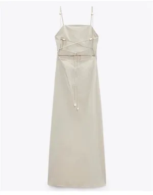 Zara Cream Maxi Slip Dress with Side Slit thumbnail 6
