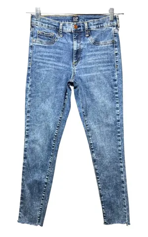 Gap Denim Favorite Jegging‎ Medium Wash Skinny Jeans Raw Hem Size 28 Regular thumbnail 1