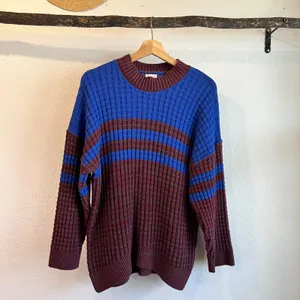 BDG Max Waffle Blue Burgundy Chunky Oversized Knit Sweater Size XS thumbnail 9