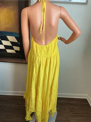 CHICME Yellow Halter Maxi Dress XL Smocked Back thumbnail 5