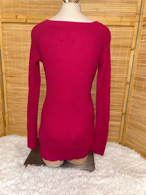 American Eagle dark pink waffle knit long sleeve stretchy top Y2K woman’s large thumbnail 3