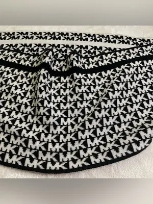 Michael Kors Black and White MK Logo Infinity Scarf thumbnail 2