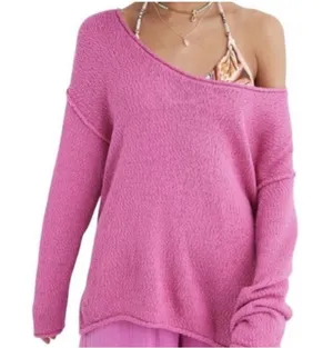 Aerie Pink Oversized Scoop Neck Knit Sweater Size Small thumbnail 1