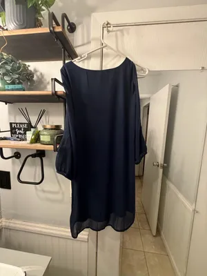 Lulu’s Navy V-Neck Women's Sheer Sleeve Dress thumbnail 4