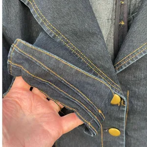 Joan Rivers size M dark wash rushed waist shoulders denim jacket. thumbnail 4