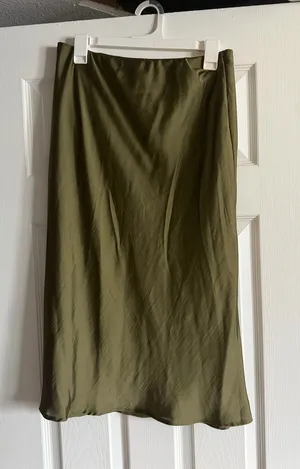 Forgotten Grace Satin Midi Olive Skirt thumbnail 1