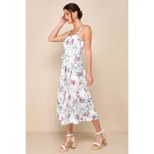 Lulus Sunny Posture Ivory Floral Sleeveless Midi Dress Resort Cruise Vacay Small thumbnail 8