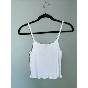 Brandy Melville Pointelle Thin Strap Cropped Tank Ribbed Off White thumbnail 4