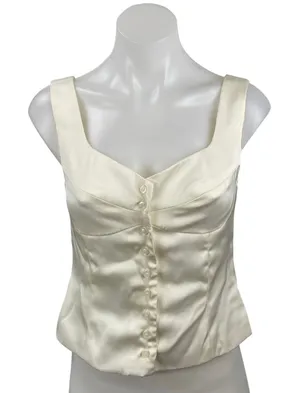 NEW Commense Ivory Silky Satin Sleeveless Button Up Crop Corset Cami Tank Top XS thumbnail 1