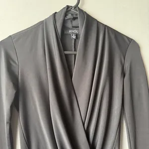 ANGL Office Siren MobWife Surplice Draped Bodysuit Small Black Goth‎ Minimalist thumbnail 2