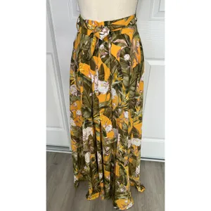 Lulus Away to the Islands Small NWT Marigold Tropical Print‎ Wrap Maxi Skirt thumbnail 6