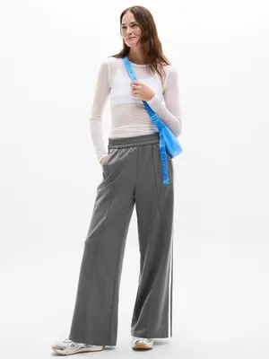 New Athleta S Tempo Mid Rise Wide Leg Track Pant Shadow Grey/Bright White Small thumbnail 6
