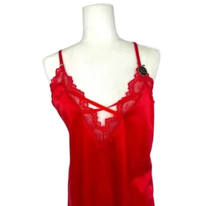 Rachel Rachel Roy Red Chemise Slip Gown Lingerie Valentines Sexy Satin Lace XL‎ thumbnail 2
