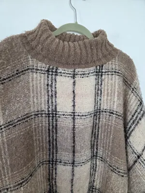 World Market Soft Furry Poncho Shawl Plaid Autumn Academia Fringe Warm Layering thumbnail 5