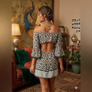 Lulus Boho Glam Open Back Medallion Print Bell Sleeve Mini Dress Size Large thumbnail 2