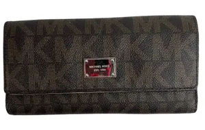 Michael Kors Checkbook Wallet Large Jet Set Travel‎ Signature Brown Monogrammed thumbnail 1