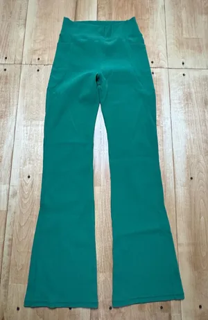 PINSPARK Womens Green‎ Ribbed High Waisted Flare Yoga Pants with Pockets Size S thumbnail 1