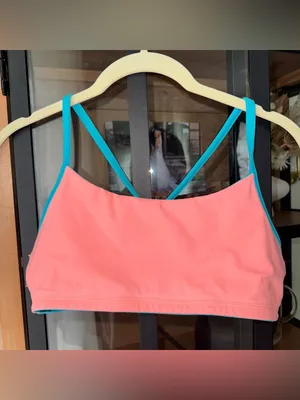 BuffBunny Collection reversible sports bra workout top coral neon sky blue thumbnail 2