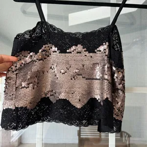 Express black lace gold sequin cropped cami top thumbnail 7
