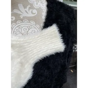 Black White Colorblock Fuzzy Cardigan Sweater Size XL Oversized Drop Shoulder thumbnail 11