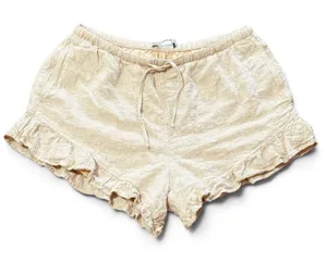 Abercrombie & Fitch Pull On Linen Blend Ruffle Drawstring Shorts Cream Beige M thumbnail 1