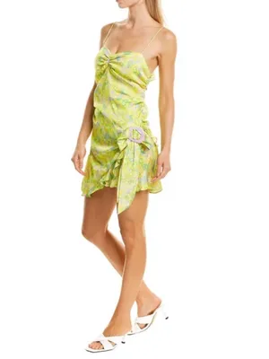 For Love And Lemons FL&L Women’s Dubois Green Floral Asymmetrical Mini Dress thumbnail 8