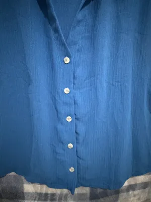 Haute Fox Blue Crinkle Short Sleeve Button-Up Shirt and Drawstring Shorts Set 2X thumbnail 4
