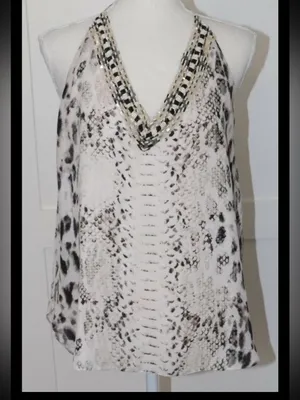 Haute Hippie Scarface Beaded 100% Silk Halter Top Leopard Snake Print Size Large thumbnail 3