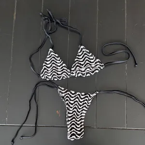 Amazon Black & White Wave-Print Tie-Side Triangle Bikini thumbnail 3