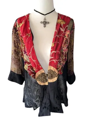Vintage Spencer Alexis Velvet Silk Burnout Embroidered Kimono Whimsygoth Artsy thumbnail 1