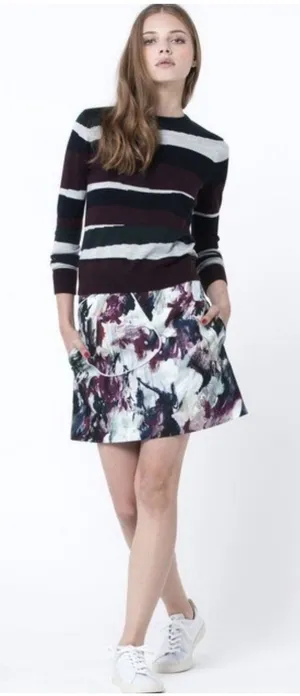 CARVEN Skirt 36 US 4 Abstract Brushstroke Art Print Mini Silk Blend Pocket‎ Wrap thumbnail 1