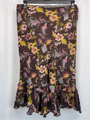 Reversible Floral Animal Midi Skirt 32” L Green Brown Fall Boho Indie Academia thumbnail 9