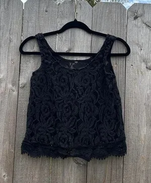 Black floral lace tank small whimsyGoth‎ spring summer fairy thumbnail 1