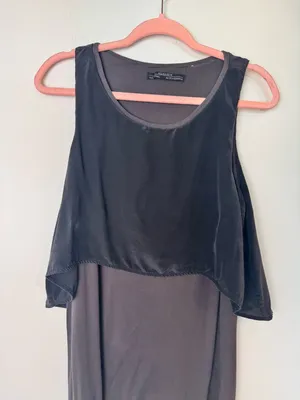 AllSaints Eubik High Low Overlay Shift Dress Size 10 Black Charcoal thumbnail 5