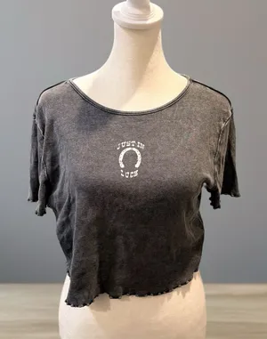 H&M Divided Women's Gray Crop Top Size L Short Sleeve Raw‎ Hem thumbnail 1