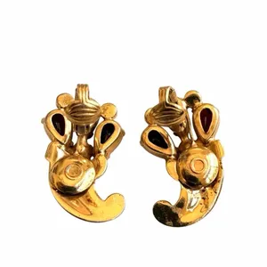 Gold-Tone Rhinestone & Deep Red Cabochon Clip-On Earrings thumbnail 7