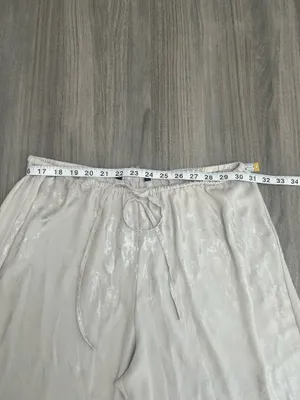 Zara White/Silver Metallic Wide-Leg High-Rise Pants. thumbnail 6