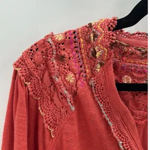 FREE PEOPLE CAMELIA SIESTA FIESTA CROCHET TRIM LONG SLEEVE TOP size M loose fit thumbnail 3