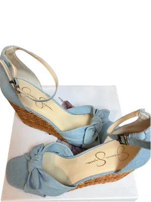 Jessica Simpson Delirah Bow Ankle-Strap Wedge Sandals Denim Size 9.5 thumbnail 2