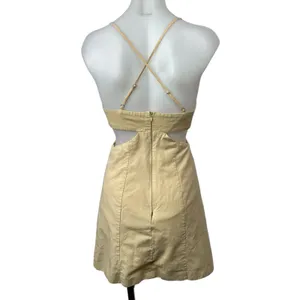 ZARA Yellow Pleated Cut Out Crossback Sleeveless Mini Cami Tank A-line Dress XS thumbnail 2