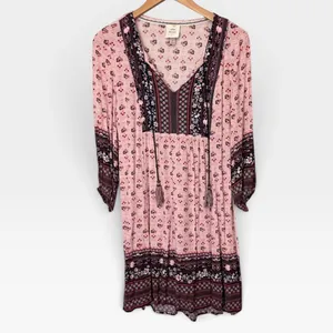 Knox Rose Pink Floral Boho Tassel Tie Long Sleeve Dress Medium thumbnail 2