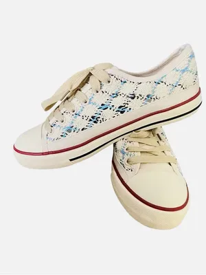 Boho Crochet Lace Mesh Low Top Sneakers - Multicolor Woven Summer Trainers Sz 7. thumbnail 6