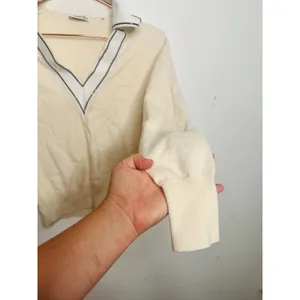 SANDRO Off-White Wool Knit Long Sleeve Retro Prep Alizia Sweater Size Small thumbnail 4