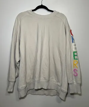 Aerie Cream Crewneck Sweater with Colorful Sleeve Letters thumbnail 1