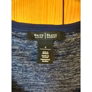 White House Black Market Dark Heather Blue Asymmetrical Drapped Shirt Size Small thumbnail 4