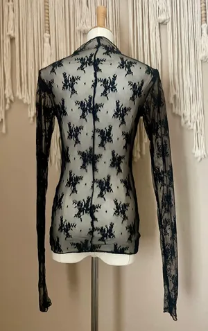 Free People Intimately XS Black Lace Long Sleeve Blouse thumbnail 3