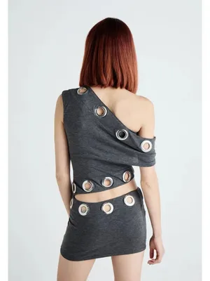 Jaded London Asymmetric Eyelet Dress in Dark Grey 2 New Womens mini thumbnail 10